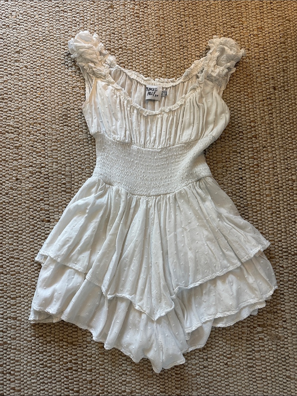 Princess Polly White Ruffled Smocked Waist Romper
